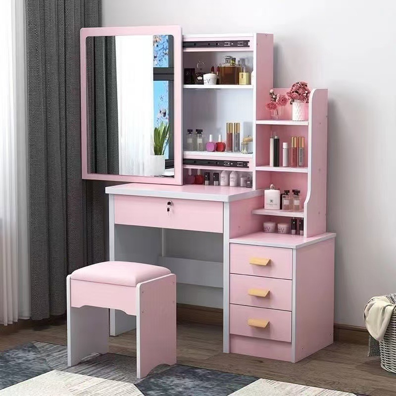Alta sensación de ensamblaje de dormitorio mesa de maquillaje mini gabinete de maquillaje en línea popularidad moderna simple mesa de maquillaje