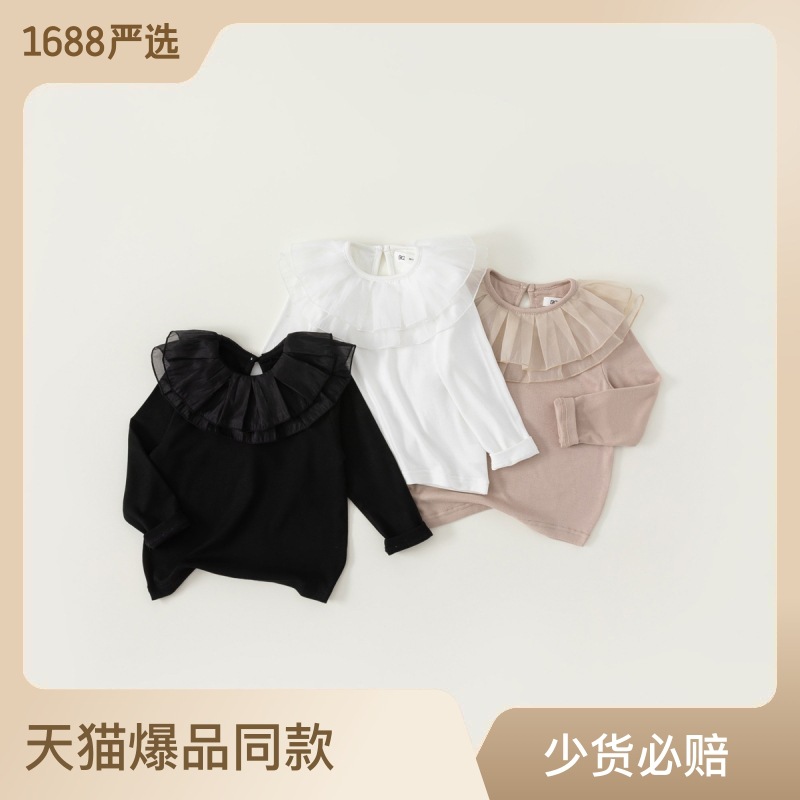 babycity春季童装小童甜美衣服女童t恤长袖翻领打底衫儿童CY23027