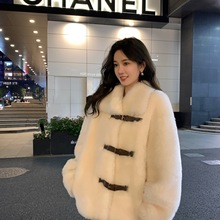 大幂幂翻领羊剪绒芭莎真羊羔毛皮毛一体大衣皮草外套女25秋冬新款