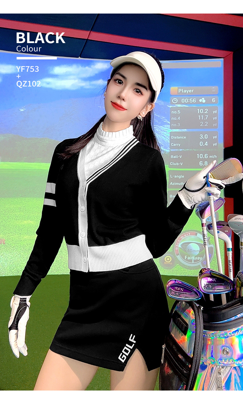 Áo khoác len nữ PGM dệt kim co giãn ấm áp dành cho golf — YF753 [vải co giãn/kết cấu khác nhau ở mặt sau] áo khoác len màu đen chi tiết 10