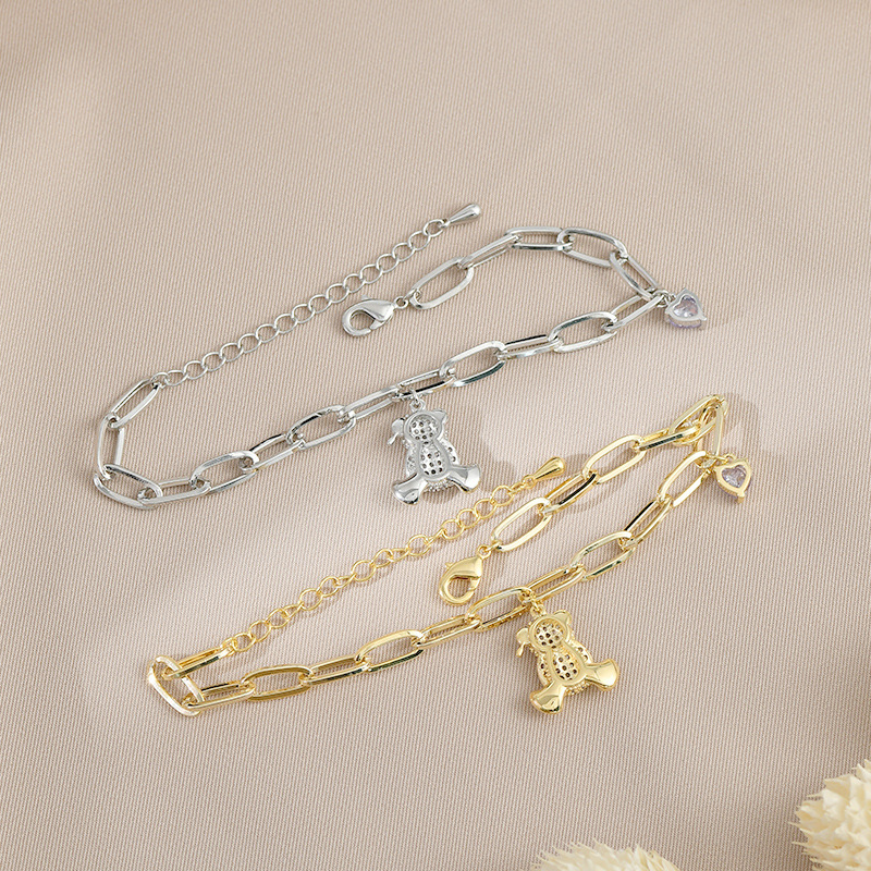 Fashion Bear Heart Shape Copper Plating Zircon Bracelets 1 Piece
