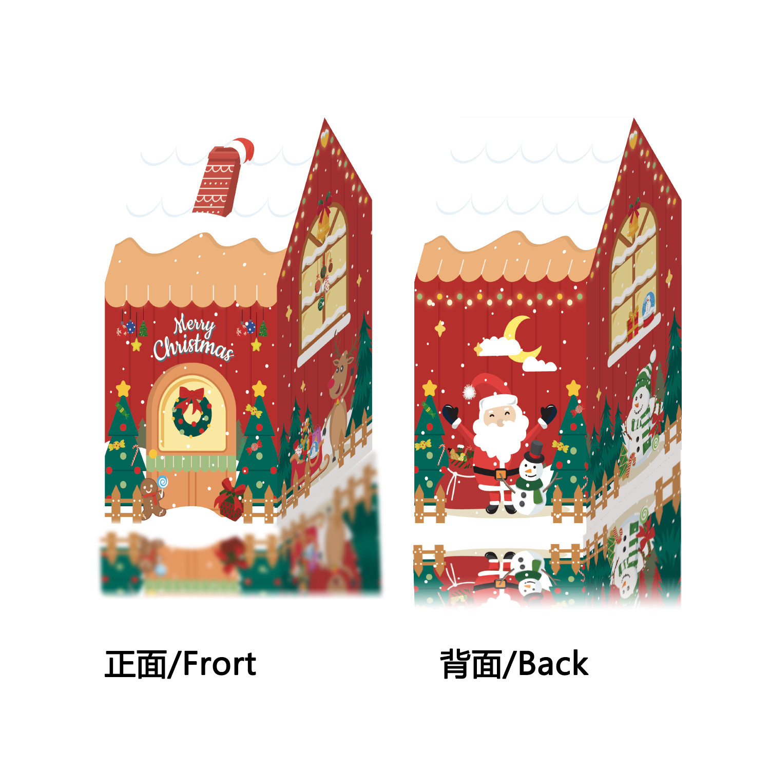 Description Picture 3 of item10PCS Colorful Cross-border Christmas Snowman Gingerbread House Little House Candy Cookie Box Bow Packaging Box Kids Gift Box