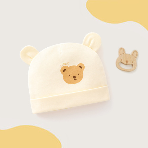 Baby hat spring and summer thin style baby boy and girl super cute pullover hat newborn bear pure cotton boneless fetal hat