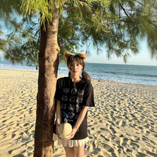 chic外贸印花上衣服女学院风尾货打底衫时髦纯棉短袖T恤人物学生