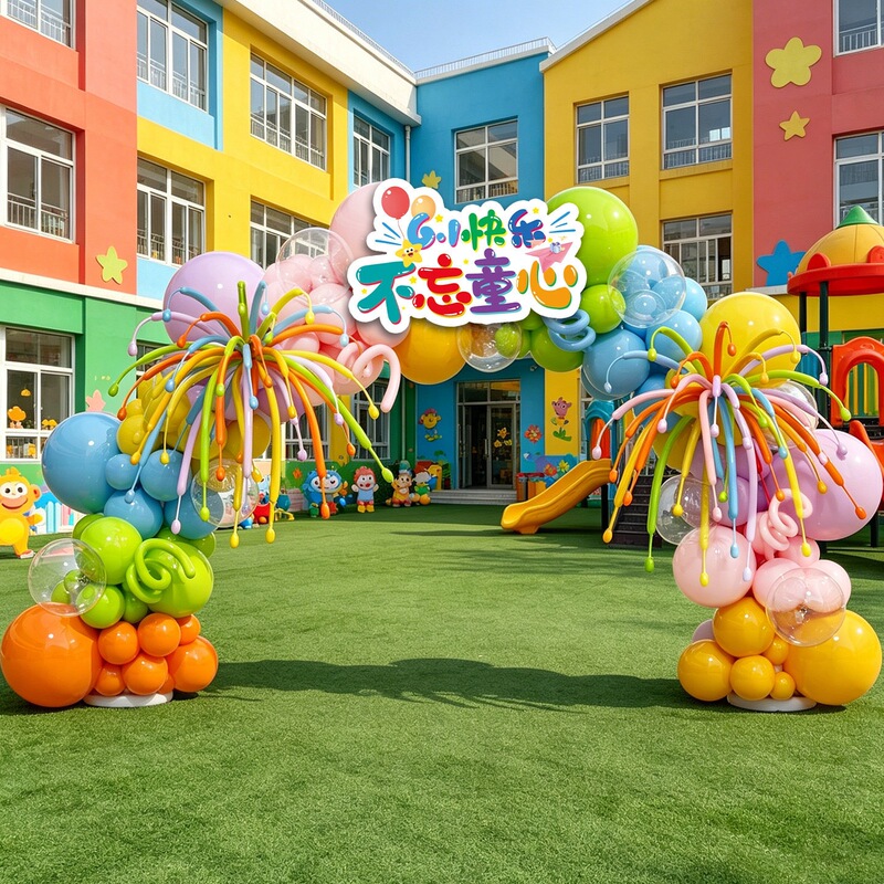 Kindergarten Children's Day Activities, School Entrance Balloon Arch, Sports Meeting Opening Ceremony Decoration Scene Setup
