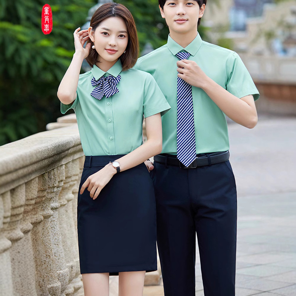 平纹布男女同款工作服衬衣长短袖职业衬衫银行销售办公室工作服