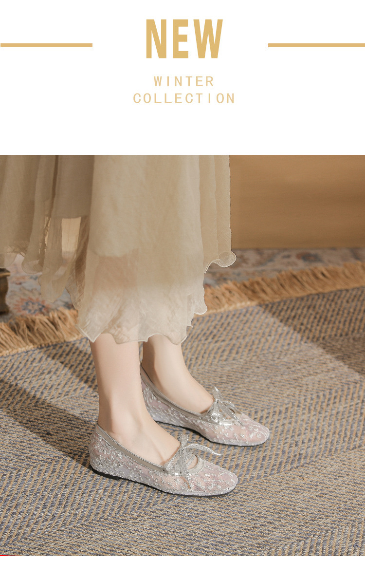 Sandal cao gót nữ ren lưới hở mũi phong cách Pháp — Champagne màu chi tiết 2