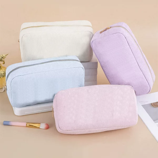 Feihong Cross-border Vertical Stripe Storage Bag Corduroy High-value Cosmetic Bag Portable Wash Bag Large Capacity Cosmetic Bag