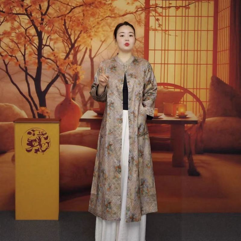 双面双穿2025新款桑蚕丝提花风衣轻奢高贵气质妈妈中长款提花外套|undefined