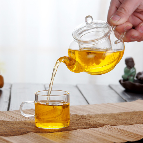 Wholesale six-person pot, handmade heat-resistant glass pot, filtered herbal teapot, transparent mini teapot, small size