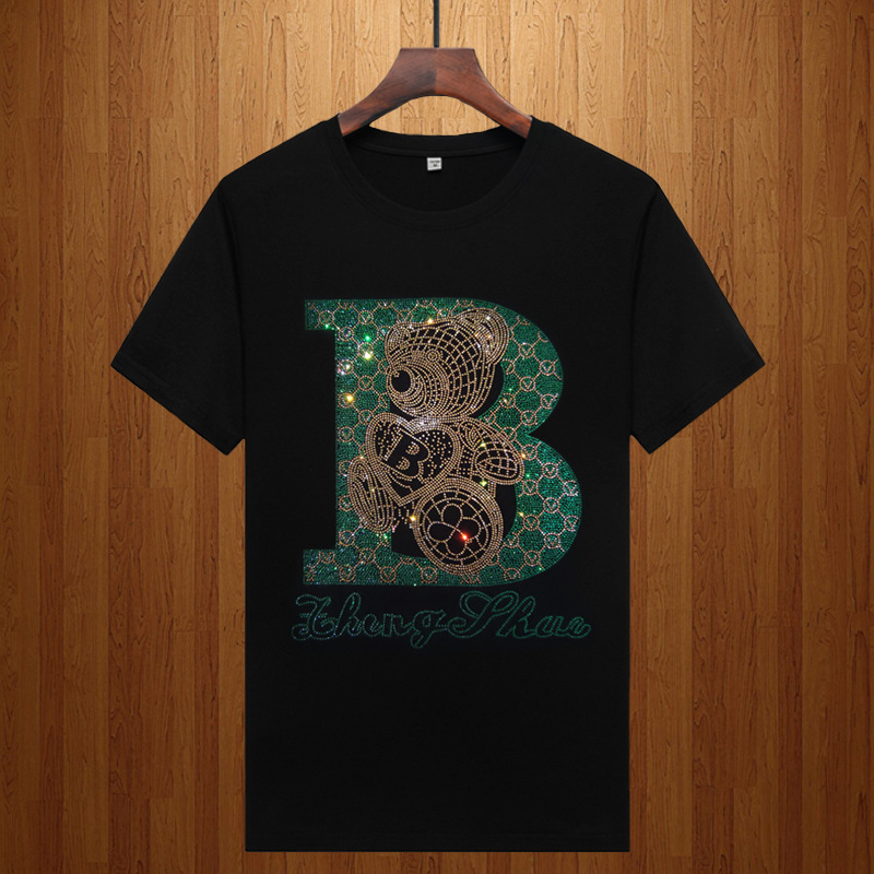 European Station 2025 Summer Modal Rhinestone Short Sleeve T-Shirt for Men Youthful Trendy Large Size Half Sleeve Fashion