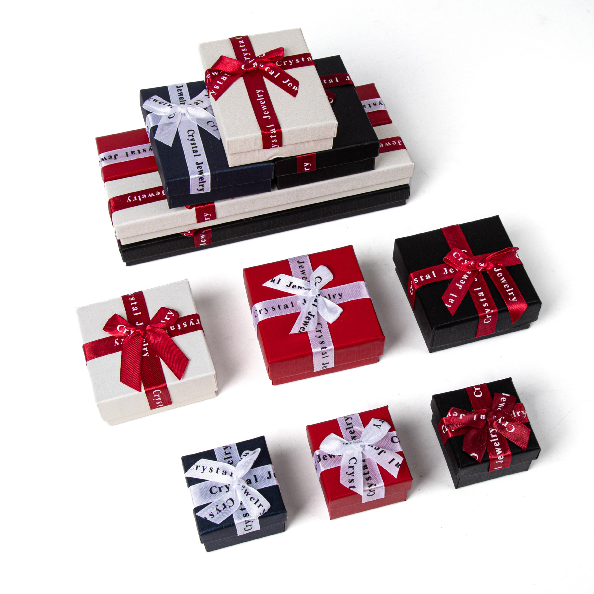 Caja de regalo de moda de cinta de arco de joyería Caja de embalaje de anillo de cubierta de cielo Caja de embalaje de collar de almacenamiento de pendientes de regalo
