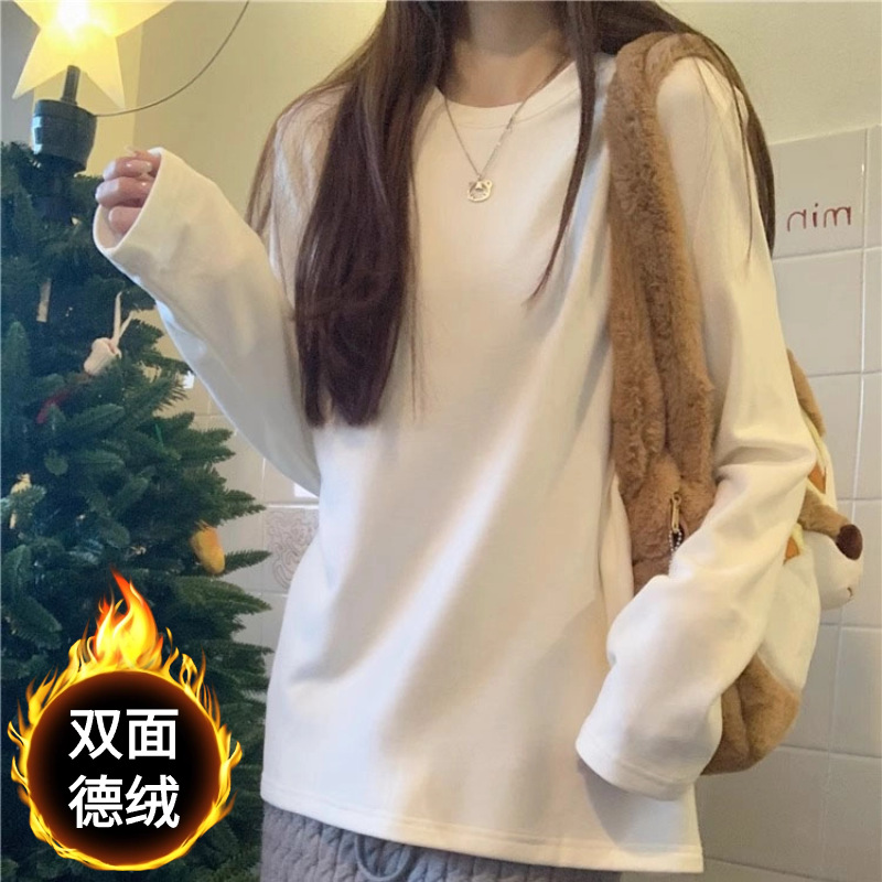 Otoño y invierno deben pesarse más camiseta de base de terciopelo de doble cara de mujeres coreanas de terciopelo de doble cara grueso camiseta de manga larga de terciopelo de doble cara image 4