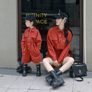 Play Together with Family Clothing, Autum New Mother-Child and Mother-Daughter Clothing, Korean Jumpsuits, Cotton and Linen Cargo Pants, Woven Lining Children's Clothing