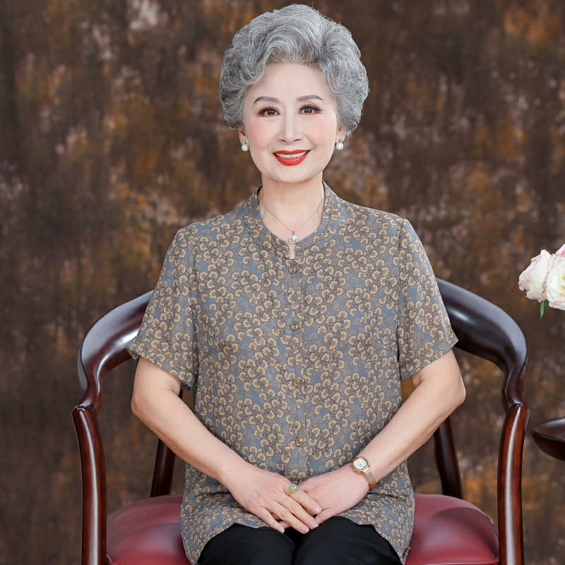 Бабушка летняя рубашка с короткими рукавами топ для пожилой мамы летом свободная рубашка с половиной рукава 60 лет 70 пожилая женщина одежда