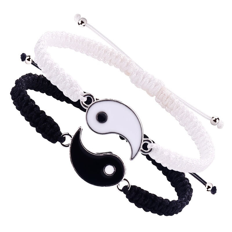 Foreign Trade Cross-border Hot Black and White Tai Chi Hand Rope Simple Personality Fashion Yin and Yang Couple Bracelet suit