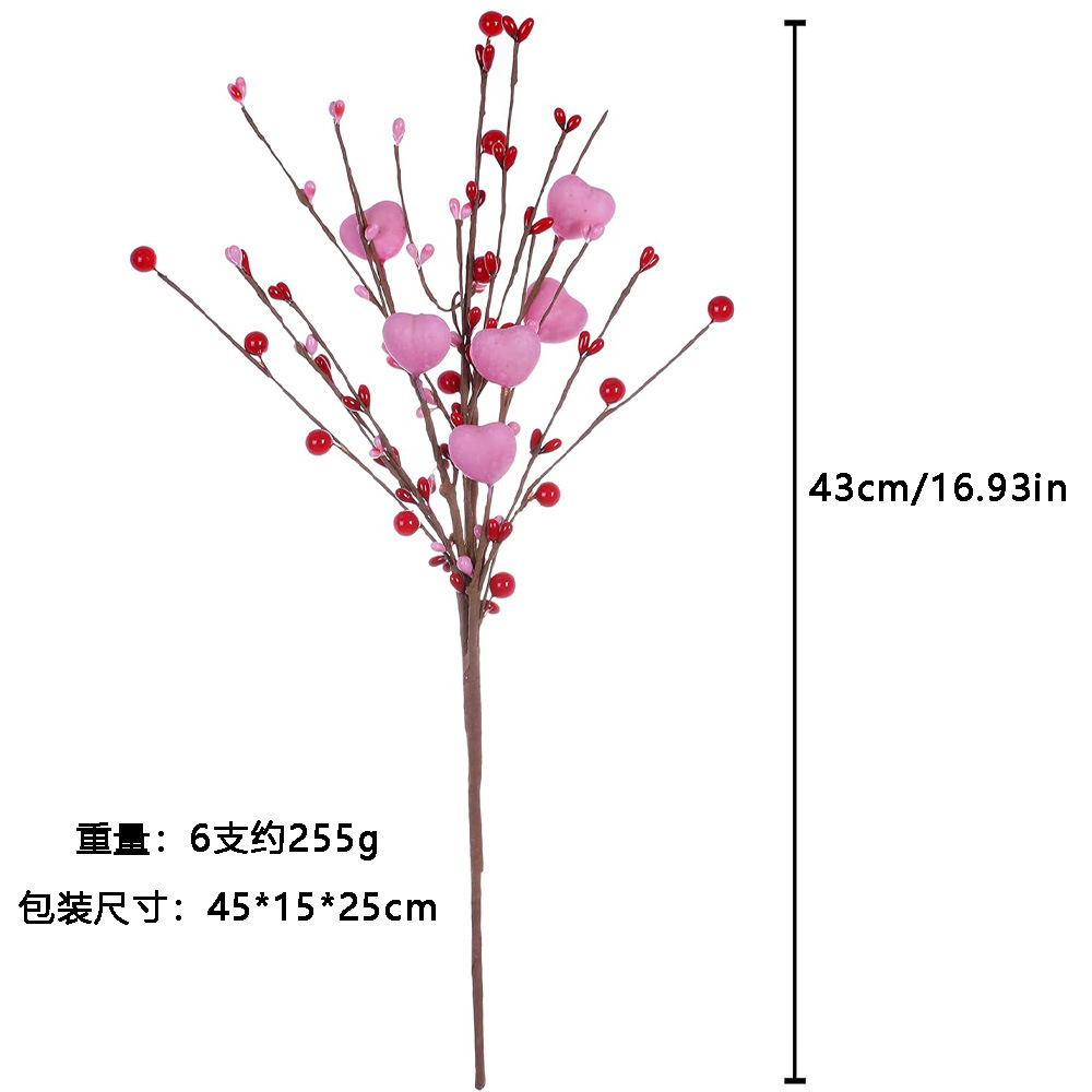 6 transfronterizos nuevo día de San Valentín amor bayas simuladas flor decoración floral rama de Amazon día de San Valentín en forma de corazón