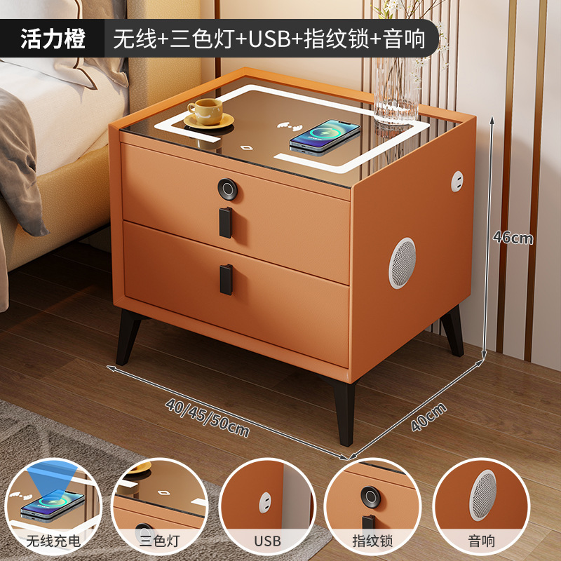 Mesita de noche inteligente de madera maciza de comercio exterior para el hogar Sensación premium Mesita de noche de dormitorio simple, pequeña y muy estrecha, multifuncional