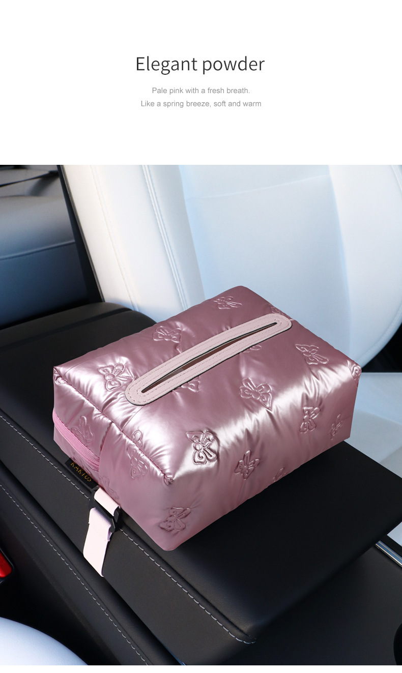 Car Tissue Box with Bowknot, High-End Feel, Glossy Surface, In-Car Hanging Type, Car Seat Back Storage Bag, Tissue Box