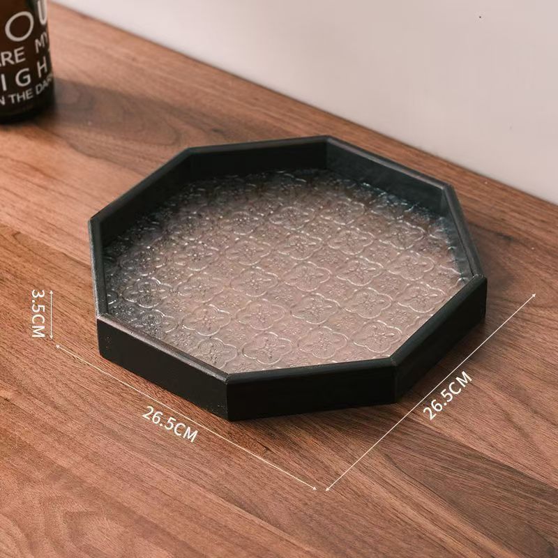 Luz de lujo retro bandeja octagonal sala de estar mesa de vidrio platos de taza de madera para el hogar bandeja de té