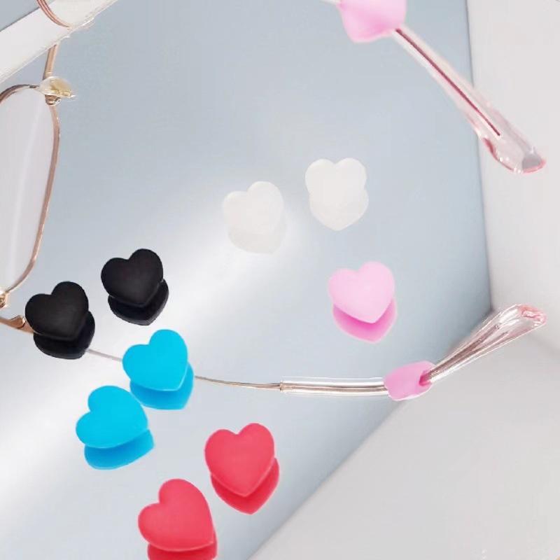 Heart-shaped silicone slip-proof glasses accessories, slip-resistant ear hooks, anti-fall, anti-slip, stylish candy-colored heart, slip-proof