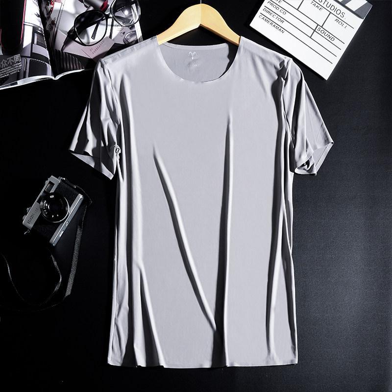 Japanese summer quick dry silk T-shirt with a round collar