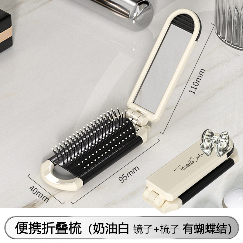 Pequeño peine portátil plegable peine airbag cojín de aire peine de las mujeres especial de masaje de pelo espejo peine integrado