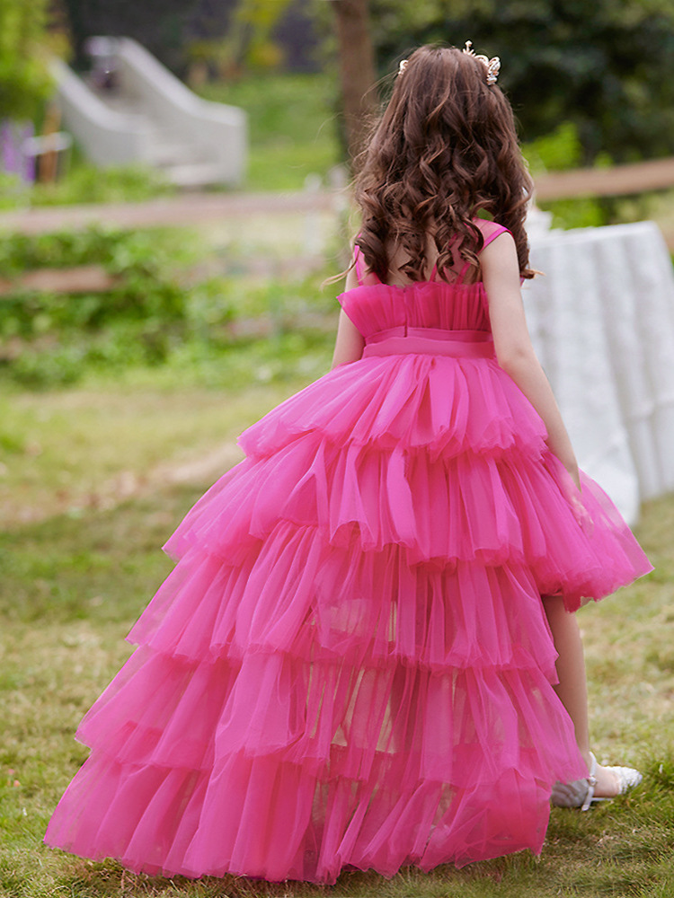 Niñas princesa vestido rojo pastel vestido espectáculo niños