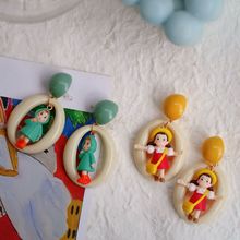 日系宫崎骏动漫卡通人物可爱小梅长款圆脸显瘦耳环925银简约耳夹