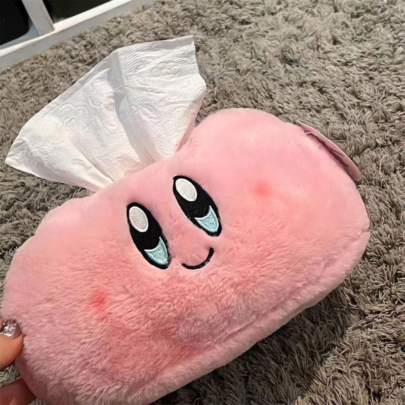Cute Kirby tissue box, fluffy room decoration tissue holder, cartoon desktop tissue box for girls, car tissue box