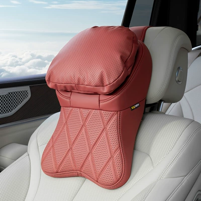 Car Anti-Stain Leather Headrest Pillow, Headrest - one-generation-of-anti-fouling-leather-volcanic-red-headrest