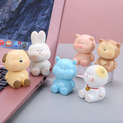 創意可愛卡通搖頭肥墩墩六小萌物樹脂擺件小豬貓咪汽車內裝飾禮品
