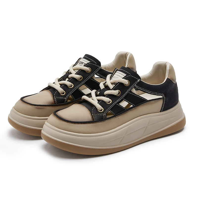 Сандалии женский 2024 новый ретро увеличен внутри полые женские туфли дикие кожаные маленькие белые туфли спортивные