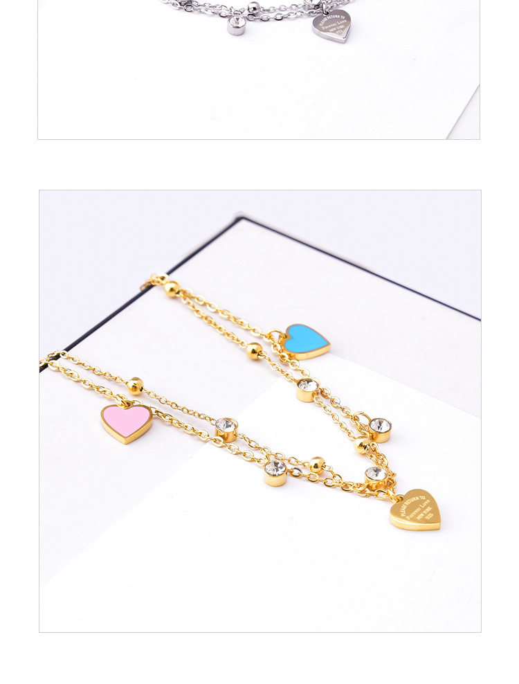 Simple Style Heart Shape 304 Stainless Steel Epoxy Plating Inlay Artificial Diamond 18K Gold Plated Women'S Anklet display picture 4
