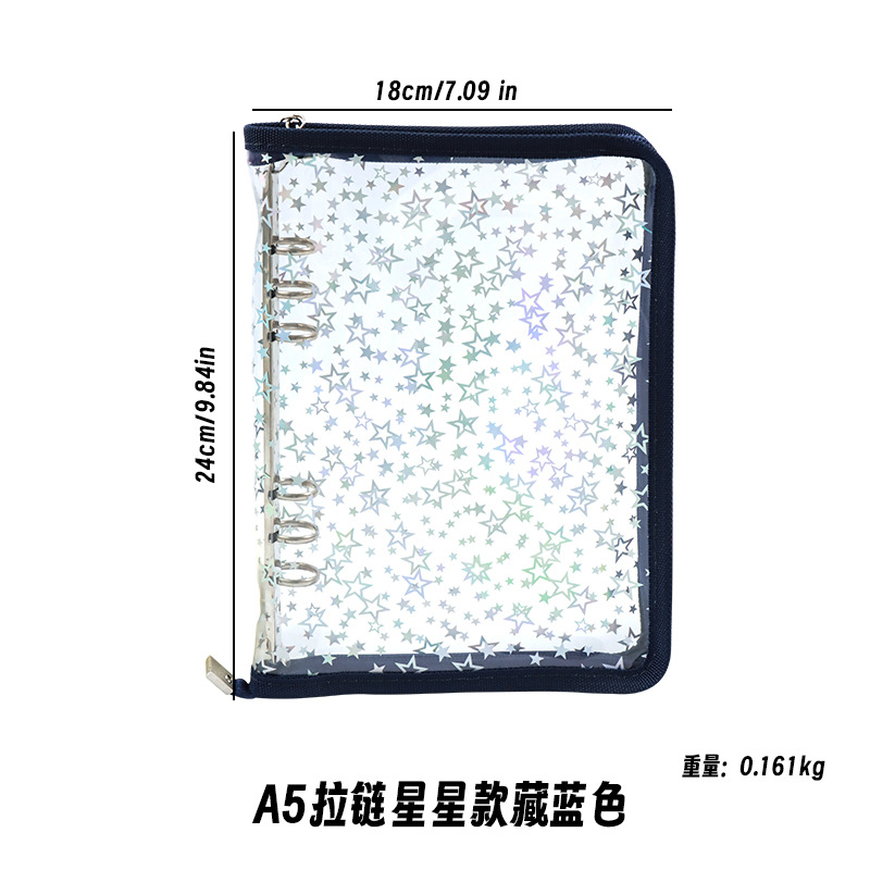 Corea del Sur De allí plana transparente brillo de la cremallera de 6 agujeros de hojas sueltas cuaderno ins estrella persiguiendo Diario A5A6