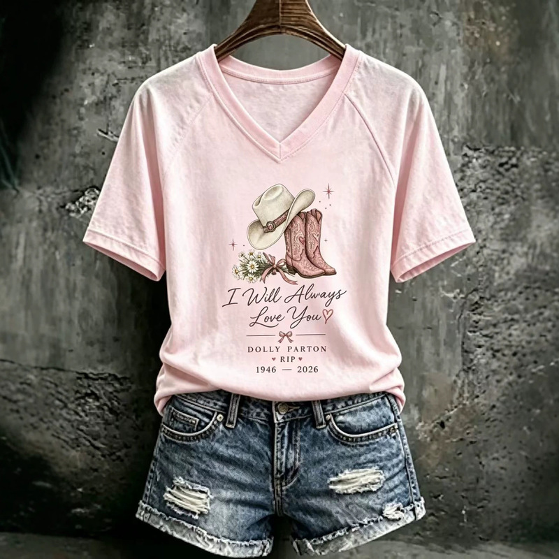 2026 Cross-Border Foreign Trade Amazon Independent Station Western Cowboy Hat Boots Floral 3D Print V-Neck Short Sleeve Women's Casual 2026 Cross-Border Foreign Trade Amazon Independent Station Western Cowboy Hat Boots Floral 3D Print V-Neck Short Sleeve Women's Casual