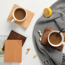黑胡桃木折角实木杯垫日式木质茶托木托盘榉木方形咖啡隔热垫杯托