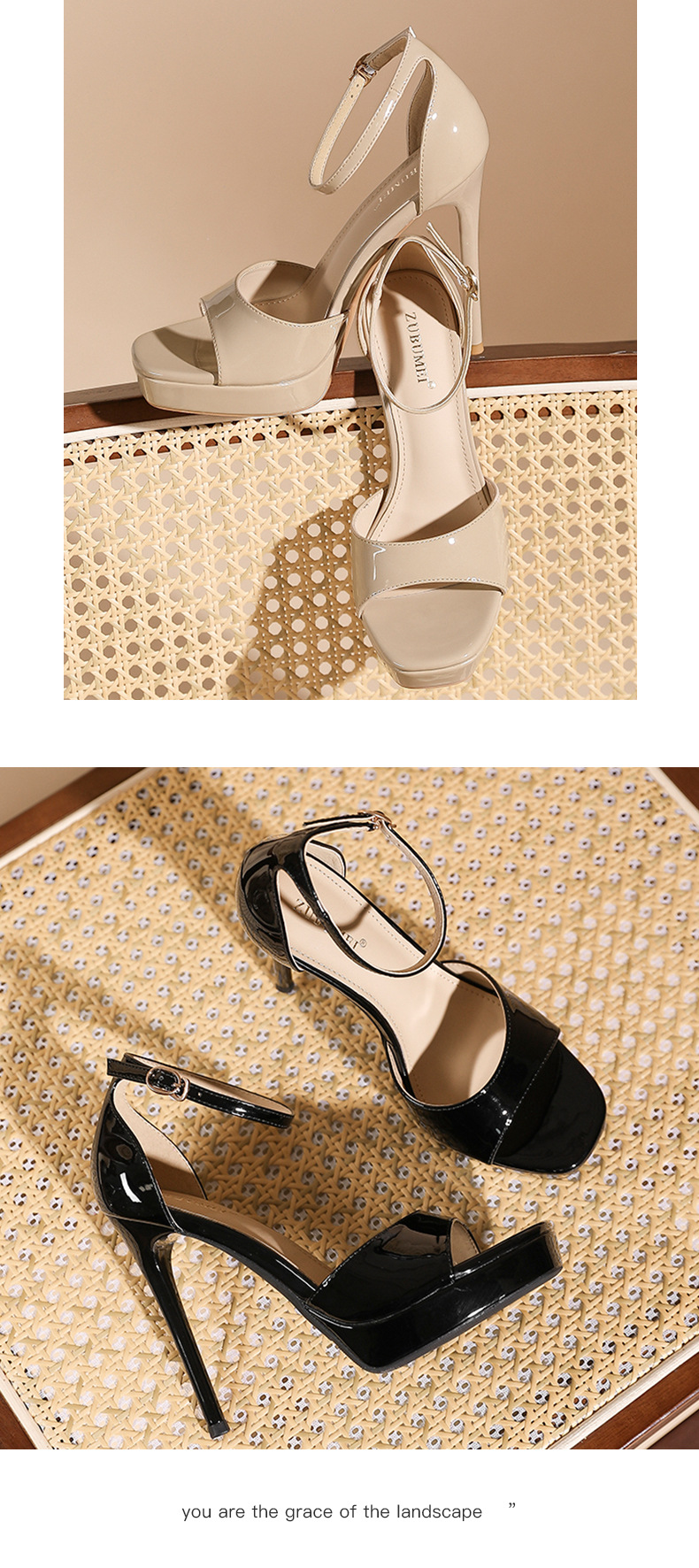 Sandal cao gót nữ mũi tròn quai ngang gót nhọn 12 cm — Nude-12cm chi tiết 8