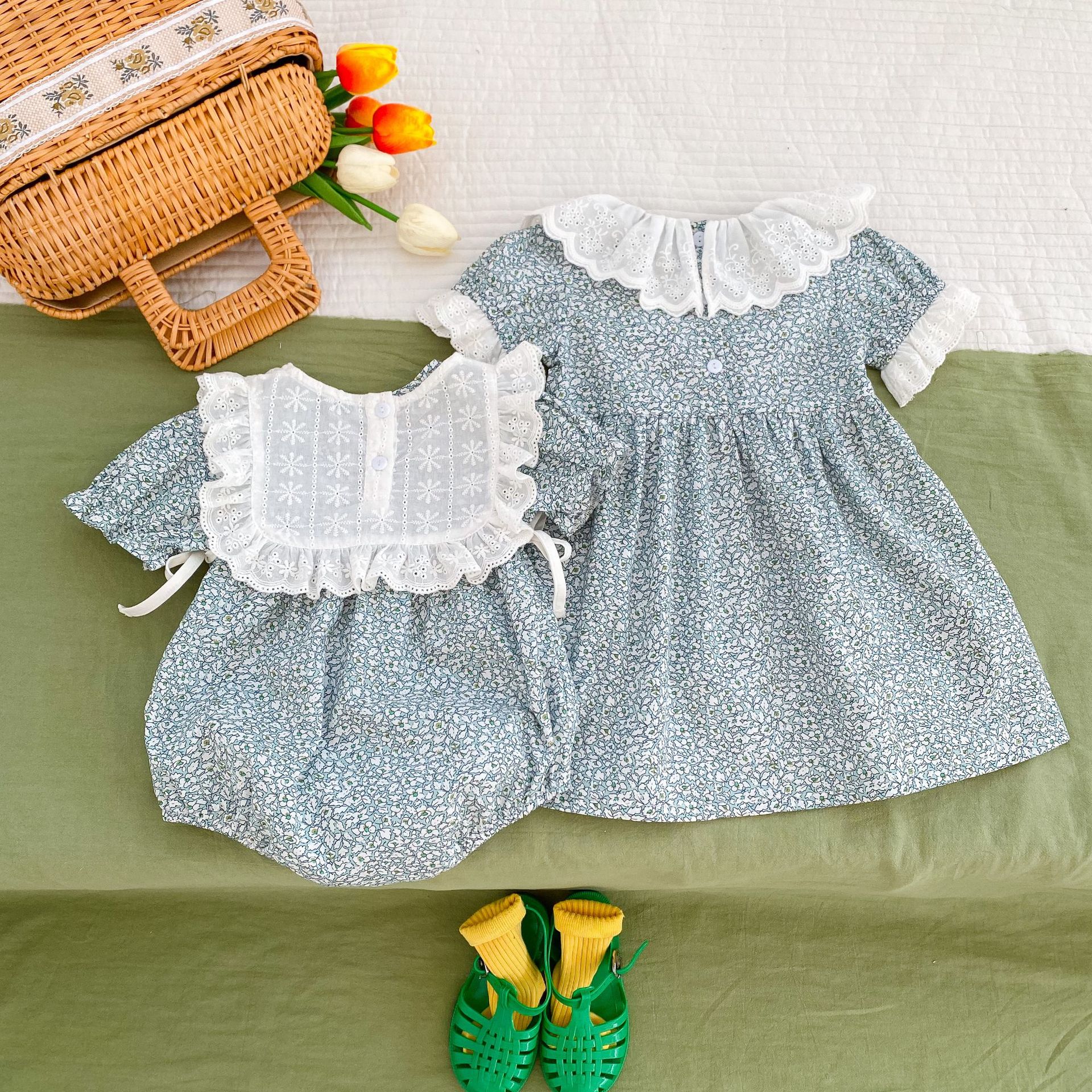 160g Weight Cotton Fabric Type Bodysuits Tops Type Regular Fit Fit Type Flower Pattern Summer Season Baby Girl'S Gender Princess, Cute Style Princess Cute Flower Cotton Baby Rompers 无