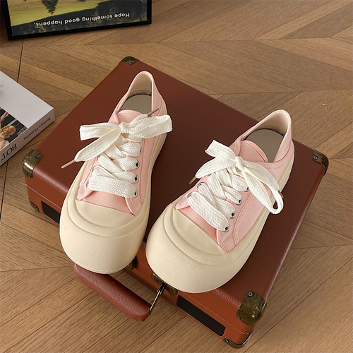 Super popular thick-soled canvas shoes for women  new spring and autumn Hong Kong style student lightweight white shoes versatile board shoes