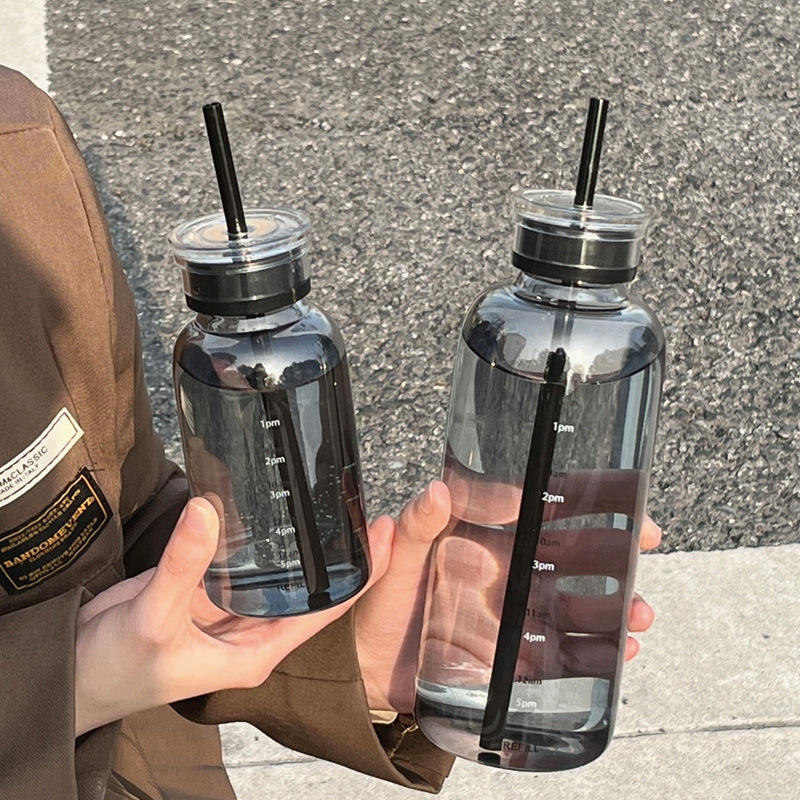 玻璃水杯女生耐高温吸管果茶杯大容量户外便携水瓶男士刻度牛新品