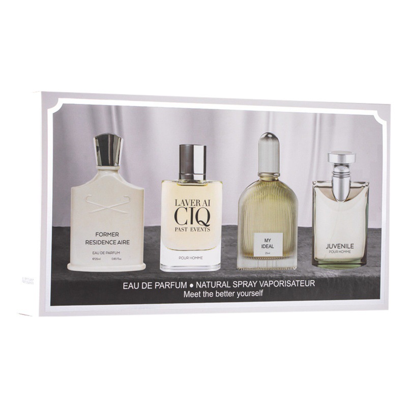 Flower Story Men's Perfume Set Silver Charm Mountain Spring Fresh Light Fragrance Internet Celebrity Popular Perfume Four-piece Set