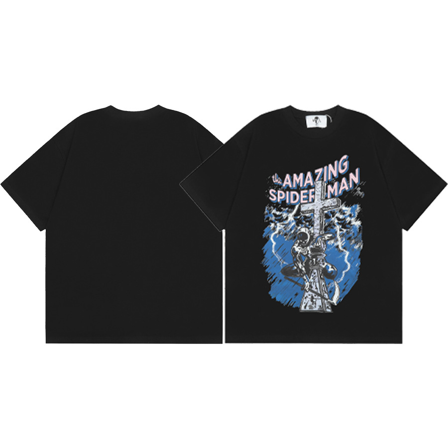 American WARREN LOTAS marca compartida con estampado de personaje de calavera masculina suelta cuello redondo camiseta de manga corta marca de moda