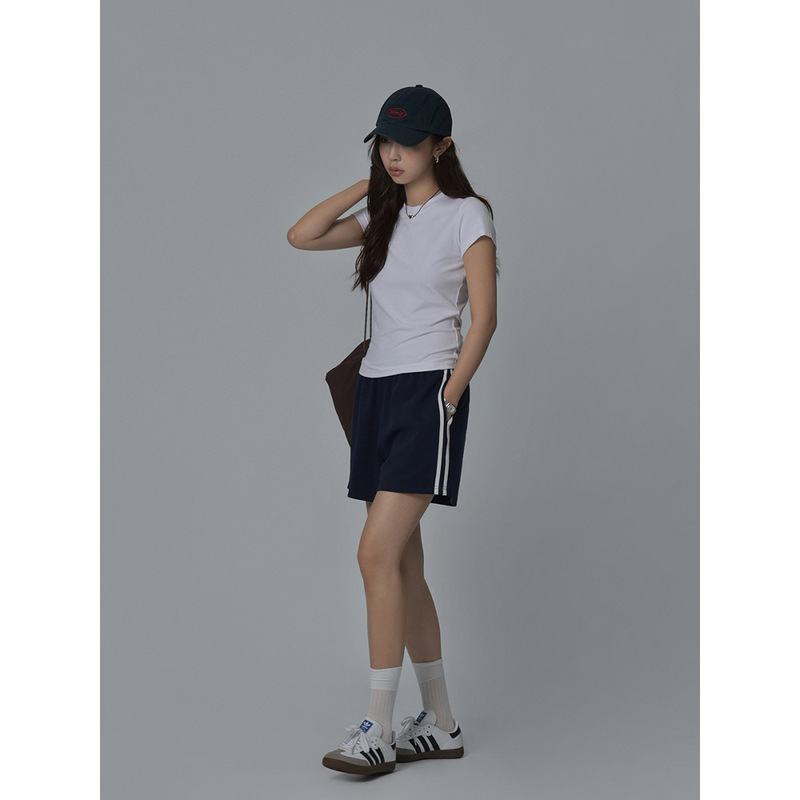 Sixi Korean Women's Straight-Leg American-Style Striped Sports Shorts Summer Fashionable Five-Point Sweatpants # Three Thousand Two Hundred Ninety-One J