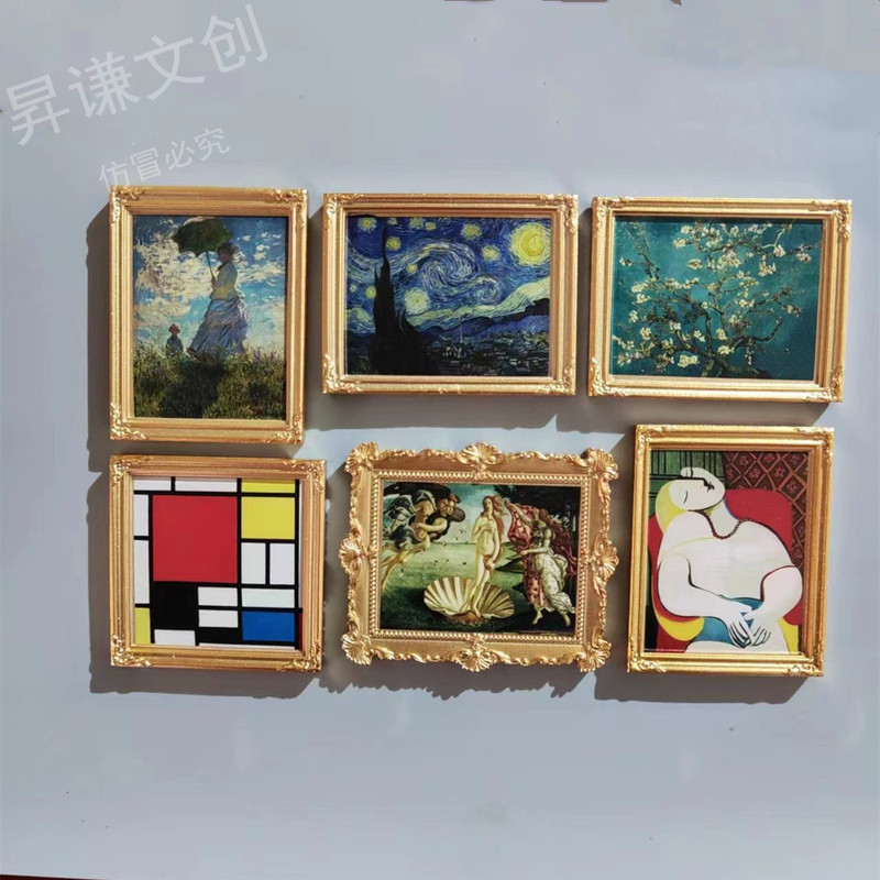 European and American Museum Cultural and Creative Famous Paintings Three-Dimensional Resin Magnetic Refrigerator Magnet Manufacturer Wholesale Home Decoration Refrigerator Magnet
