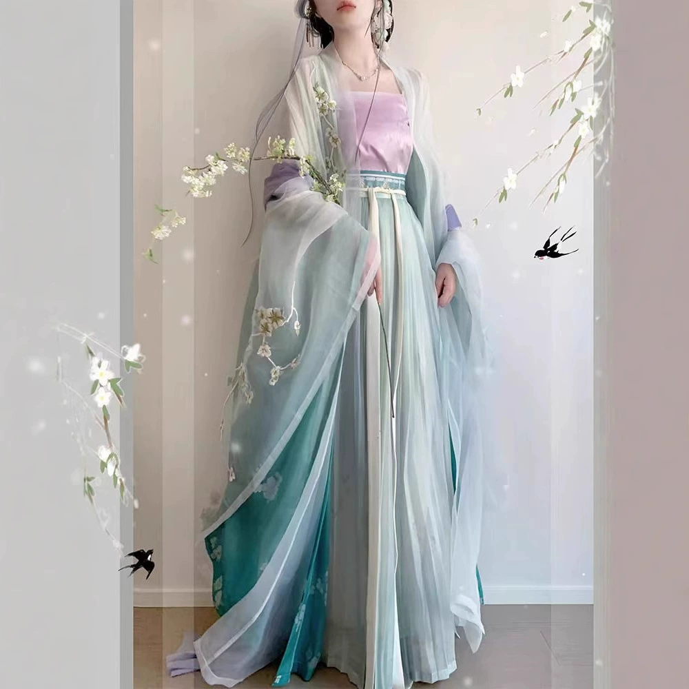 Весенняя и летняя модель свежей ханьской одежды [Весенний банкет] Сонская рубашка с большими рукавами, подтяжка, тяжелая вышивка, повседневная ученица