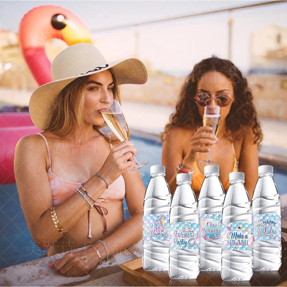 Transfronterizo nuevo submarino tema Fiesta decoración pegatinas fiesta de cumpleaños decoración suministros sirena botella de agua pegatinas