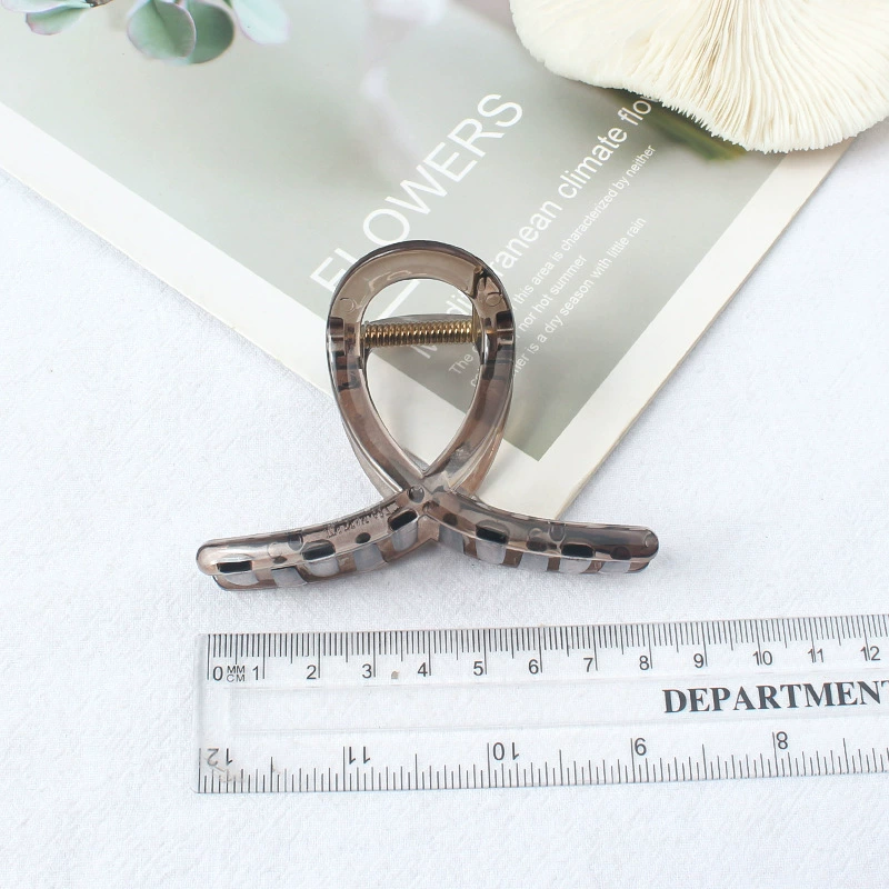 Large hair claw clip, universal shark hairgrip, dark brown, simple elegant design