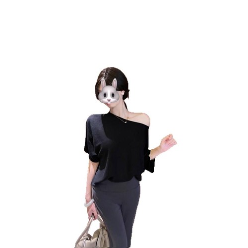 2025 Summer New Soft and Plush Flowy Loose Batwing Sleeve Seamless Shoulder Knit T-shirt, Versatile Stylish and Slimming Top
