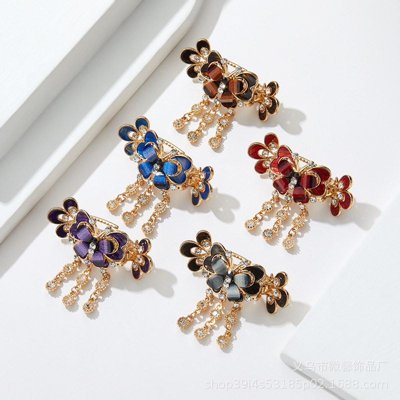 Colorful new style vintage tassel bow pendant three-dimensional Super Flash crab clip hair accessories wholesale